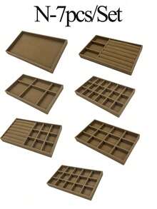 首饰托盘收纳盒，项链耳环戒指展示收纳盒，可堆叠首饰盒化妆品收纳盒，适用于耳环、项链、戒指、手链、吊坠、珍珠等饰品。 - 棕色 - 查看 19