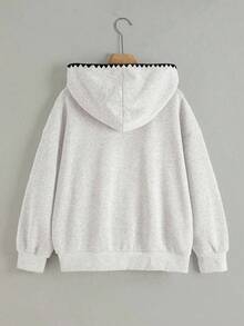 Resyla 女士外套上衣，犬牙刺绣，秋冬季，返校季，图案设计，字母印花，街头摄影，户外，节日，百搭时尚卫衣 - 灰色 - 查看 2