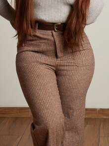 Lupita Cardoza 女式格子双口袋休闲皮带复古裤 - 彩色 - 查看 5