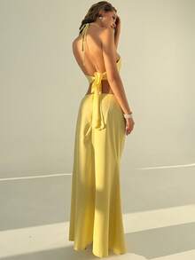 RiviMae Women's Floral Decor Draped Neck Top And Skirt Set, Suitable For Daily Wear, Weddings, Banquets, Commuting, Graduation Parties, Holidays, Vacations And Other Occasions - Yellow - View 2