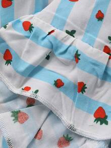 Dazy Plus 2pcs/Set Casual Cute Strawberry Print & Contrast Lace Sleepwear Set For Girls - Blue - View 3