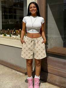 Rovax 女士字母印花抽绳腰带休闲百搭日常短裤 - 彩色 - 查看 3