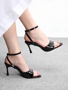 CUCCOO BIZCHIC 女士方头细高跟中跟鞋，优雅休闲简约舒适，一脚蹬设计，适合工作、通勤、约会、派对、正式场合。 - 黑色 - 查看 1