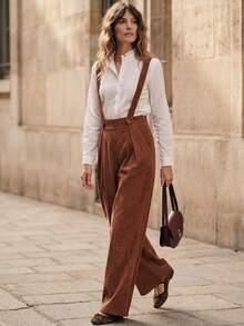 SHEIN LUNE Chic Jumpsuit Long Casual Sleeveless Jumpsuit In Woven Fabric - Brown - View 3