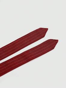 SHEIN Sweetro 大码女装时尚甜美休闲褶皱条纹金属朋克迷你裙 - 酒紅色 - 查看 7