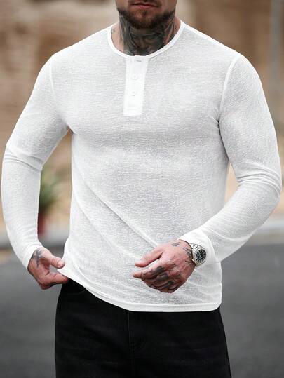 Manfinity Homme 男士纯色半扣T恤