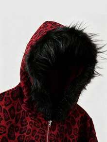 ROMWE MEN Street Life 男士复古美式豹纹连帽卫衣 - 紅色 - 查看 3