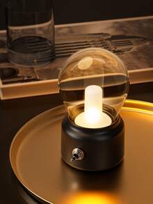 Teckwe Bulb Shape USB Light, Rechargeable Portable Wireless Retro LED Table Cordless Light With Continuous Light Desk Lamp Bulb For Bedroom Beside