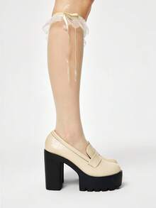 ROMWE Kawaii Fashionable Versatile Commute Thick Sole Chunky High Heel Pumps Y2K 2000s Style - Beige - View 4