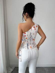SHEIN Elenzya Áo kiểu dệt kim buộc dây họa tiết hoa nhí, vạt lệch, dành cho nữ. - Nhiều màu - Xem 2