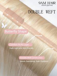 Butterfly Weft Hair Extensions Human Hair Glueless OVO Pu Hole Genius Hand Tied Invisible DIY Double Weft Hair Extensions Straight 1pc 16 Inches - S1001 - View 7