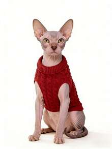 1 pieza Suéter de mascota de cuello alto de unicolor con botón de madera y tejido de punto elástico y cómodo, adecuado para gatos y perros en otoño/invierno, Navidad - Rojo - Ver 9