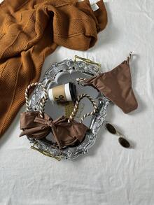 Swim Chiccia Bộ đồ bơi bikini đi biển gợi cảm có gọng và dây bện màu nâu dành cho nữ, mùa hè - màu nâu - Xem 7