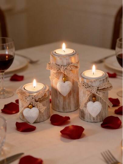 SHEIN Basic living 3 Sets Wooden Tealight Candle Holders, Home Table Decor For Wedding, Birthday, Valentine'S & Christmas,Fall Decor,Christmas Decorations Boys Backpack, Halloween, Backpack School. Clear Backpack, School, Halloween Costume.