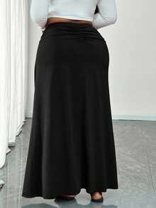 Truni 大码女士优雅复古浪漫宽松A字针织长裙，适合2026年新年派对和聚会，适合梨形和三角形身材 - 黑色 - 查看 2