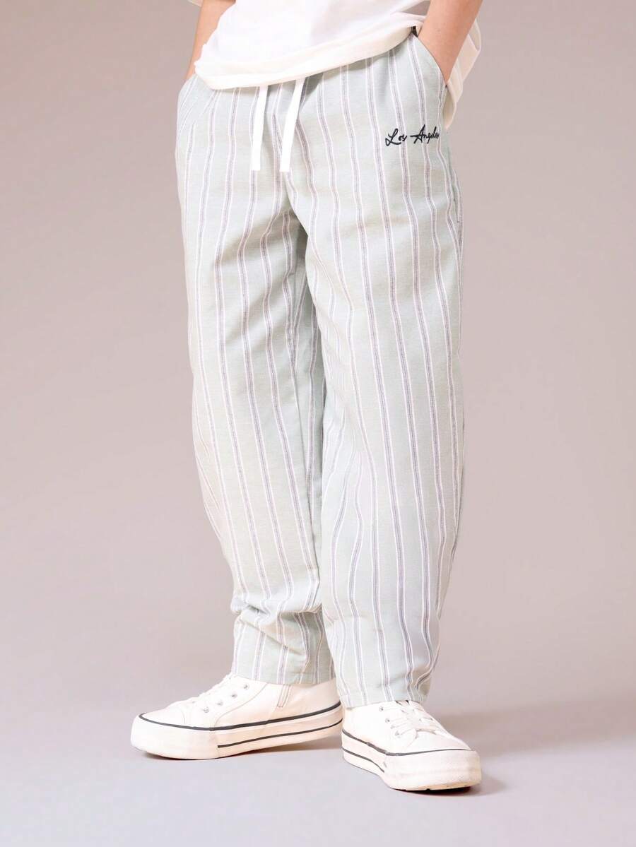 SUMWON Boys Barrel Stripe Drawstring Jogger Pants With Elastic Ankle Cuffs And Side Pockets - Green - View 1