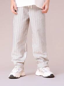 SUMWON Striped Jogger Pants With Elastic Cuffs For Comfortable Everyday Wear Casual Bottoms With Vertical Lines Pattern Vacation - Apricot - View 6