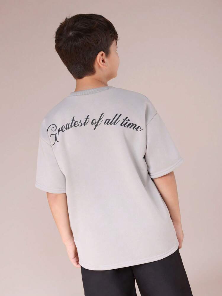 Oversized Crew Neck Tee With Text Print