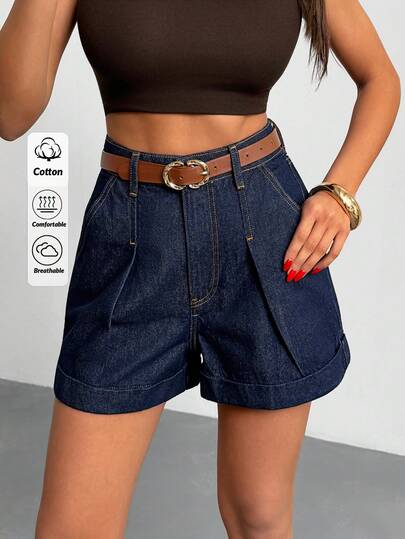 EURMUSE High Waist Smart Casual Raw Wash Denim Woman Short Denim High Waist Shorts Womens Denim Shorts High Waist Shorts Cowboy Shorts For Women Jorts For Women Short Outfits For Women Denim Short Sets For Women Jean Crop Top