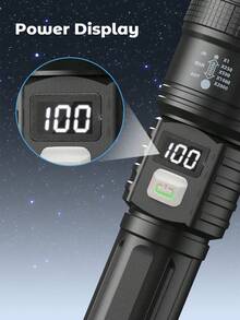 Teckwe High Power Long Range LED Flashlight Tactical Light, LCD Power Display USB Rechargeable Light Telescopic Zoom Torch Camping Lantern, Suitable For Multiple Scenarios - Black - View 4