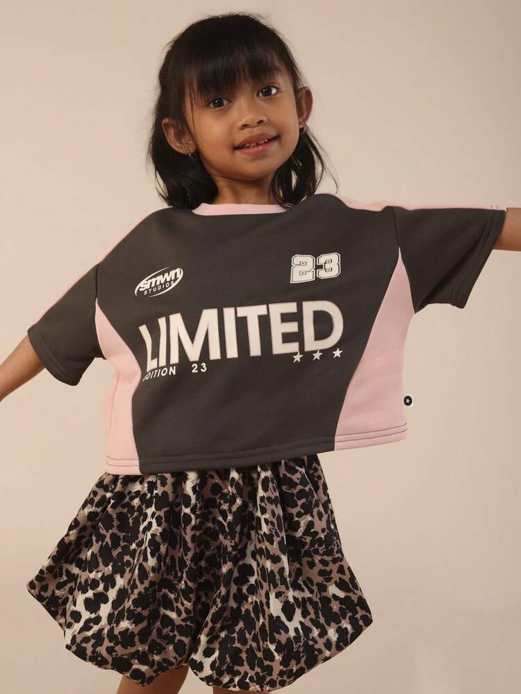 Graphic T-Shirt With Leopard Skirt Set