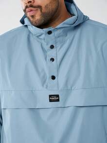 EASEVO 加大码男士休闲梭织连帽半拉链宽松插肩袖夹克，适合春秋季日常穿着 - 藍色 - 查看 9