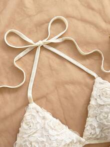 Soleia Damen 3D Blumen Dekor Ausschnitt Sexy Mode Neckholder Top, Sommerurlaub, Strandurlaub für Frauen, Lässig für Frauen - Aprikosenfarben - Übersicht 4