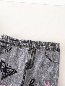 SHEIN 女婴可爱街头时尚印花弹力腰裤 - 彩色 - 查看 5