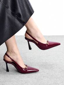 CUCCOO BIZCHIC 女士时尚露趾细高跟鞋，适合通勤、约会、派对、节日及各种场合。 - 酒紅色 - 查看 1