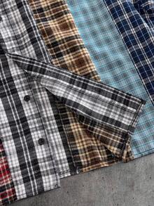 AXEPEAK Men's Plaid Short Sleeve Single-Breasted Casual Commuter Shirt - Multicolor - View 5