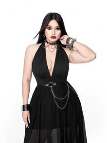 Whyspr Sexy Bodycon-Kleid in Große Größen mit V-Ausschnitt und rückenfreiem Design, eleganter Stil für Frühling/Sommer - Schwarz - Übersicht 4