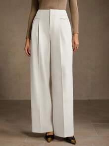 MOTF PREMIUM ELEGANT COMMUTER STRUCTURED SOLID COLOR PRESS CREASE STRAIGHT LEG PANTS - White - View 4