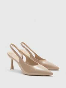 CUCCOO BIZCHIC Women's Pointed Toe High Heel Mule Shoes, Apricot Color, Slip-On Design, Minimalist Style, Suitable For Commuting And Daily Wear, Spring/Autumn - Apricot - View 2