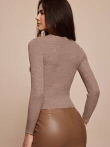 Leighera 女士纯色长袖修身套头毛衣，秋冬季 - 藕粉色 - 查看 3