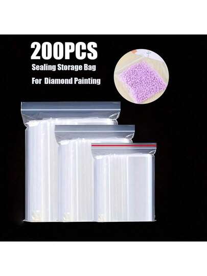 200 PE Self Sealing Bags, Suitable For Diamond Paintings, Diamond Accessories, Plastic Vacuum Bags, Transparent Self-Adhesive Sealed Pockets, Gift Packaging Bags, Multifunctional Tools, Are The Ideal Choice For DIY Artists And Craftsmen.