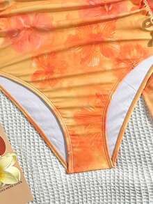 SHEIN 少女两件套印花泳衣和罩衫套装