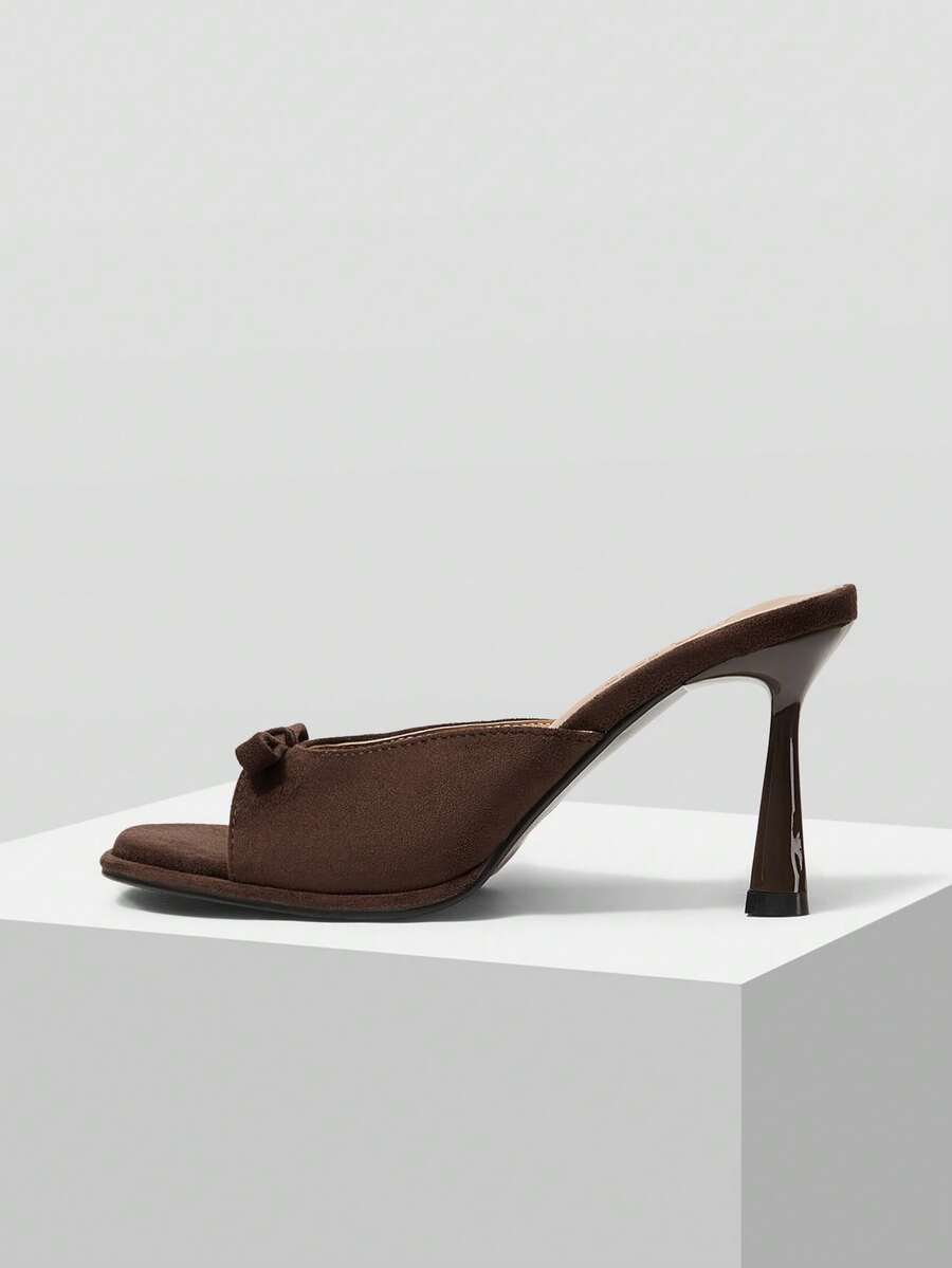 MOTF 蝴蝶结装饰穆勒鞋，纯色高跟凉鞋，度假鞋，适合夏季新年假期、春季、春假、复活节舞会等场合。