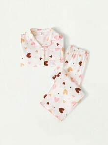 Maija Kids 两件套女童爱心图案针织柔软圆领短袖上衣和松紧腰裤套装 - 彩色 - 查看 7