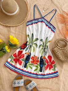 Soleia Casual Fashionable Printed Summer Sleeveless Dress, Tropical Vibe Dress, Women's Beach Slip Dress, Holiday Dress, Brazilian Tropical Vibe Holiday Printed, Women's Casual Dress - Multicolor - View 5