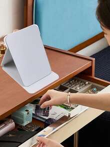 1pc Portable Makeup Mirror, PU Leather , Foldable, Travel Mirror, Suitable For Gifts, Travel Essentials, Makeup Essentials, Easy To Store Christmas, Suitable For Holiday Gifts - White - View 12