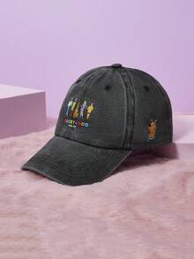 SCOOBY-DOO X SHEIN 1顶时尚百搭卡通图案水洗棒球帽，适合休闲装扮、日常佩戴、户外运动，男女皆宜，四季皆宜，是馈赠亲朋好友的高品质礼物。 - 黑色 - 查看 1