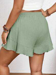 Elaquor Plus Size Solid Color Shorts With French Ruffle Hem - Multicolor - View 8