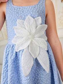 SHEIN Đầm dệt hoa jacquard thanh lịch dành cho bé gái tuổi teen, không tay, đính hoa 3D lấp lánh, thích hợp mặc hàng ngày, dự tiệc, các buổi gặp mặt và các dịp trang trọng. - Màu xanh lam - Xem 4