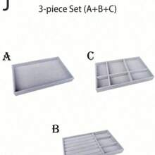 珠宝托盘收纳盒，珠宝项链耳环戒指展示收纳盒，可堆叠珠宝架盒化妆品收纳盒，适用于耳环项链戒指手链吊坠珍珠 - 灰色 - 查看 24
