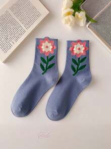 Zazumi 女士3D郁金香棉袜中筒袜学院风甜美叠层袜日式蕾丝袜可爱休闲装 - 彩色 - 查看 8