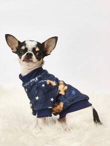PETSIN 1 Printed Brown Bear Star Flannel Sweatshirt, Thick And Warm Pet For Autumn And Winter, Navy Blue - Multicolor - View 5