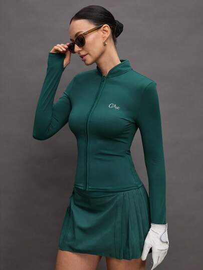 Activina Women's Baseball Collar Letter Graphic Zip Front Casual Versatile Daily Outdoor Exercise Sports Long Sleeve Jacket