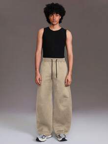 STYNVO 男士休闲纯色宽松抽绳腰运动裤 - 杏色 - 查看 3