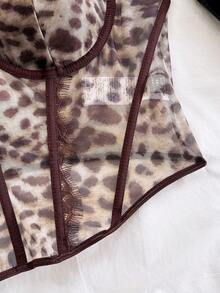 Soleia Top Bustier de Talla Grande con Estampado de Leopardo y Ribete de Encaje, Beige, Verano, Elegante, Salida Nocturna, Club, Vacaciones, Fiesta, Cita, Día de San Valentín, Festival para Mujeres - Multicolor - Ver 6