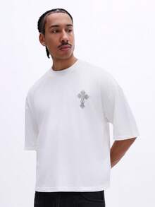 SUMWON Ornate Cross Design Tank Top With Front Chest And Full Back Graphic Print For Casual Summer Wear - White - View 2